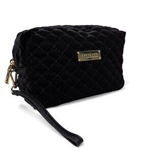 Bebe Black Velvet Diamond Quilt Pattern Mini Clutch Bag Chunky Zip